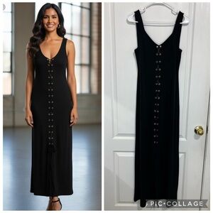 Carmen Marc Valvo lace up Black Sleeveless Sheath maxi Dress size S